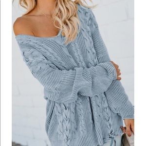 Vici, By Together, dusty blue lace up sweater M/L